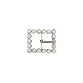 JEWEL METAL BUCKLE WITH  PEARL - SILVER-WHITE