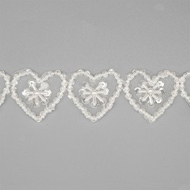 HEART TRIMMING WITH SEQUIN AND BEADS 30MM - WHITE
