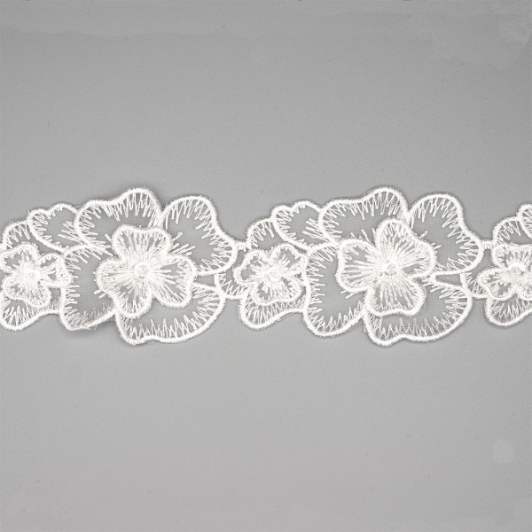 FLOWER MACRAME LACE WITH BEADS AND SEQUIN - WHITE