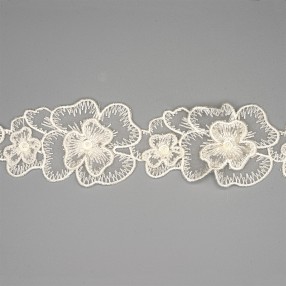 FLOWER MACRAME LACE WITH BEADS AND SEQUIN - IVORY