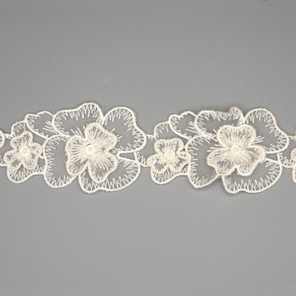 FLOWER MACRAME LACE WITH BEADS AND SEQUIN - IVORY