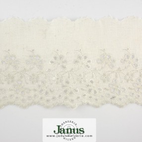BRODERIE ANGLAISE LINEN LACE METALLIC 100MM - SILVER