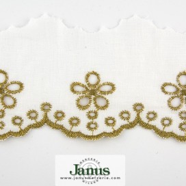 BRODERIE ANGLAISE FLAT LACE METALLIC ANTIQUE GOLD 70MM