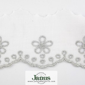 BRODERIE ANGLAISE FLAT LACE METALLIC SILVER 70MM