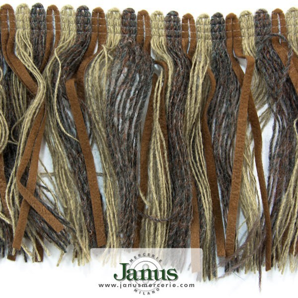 WOOL FRINGE WITH IMITATION SUADE RIBBON 80MM - GREY-BROWN