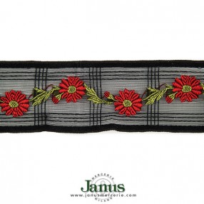 JACQUARD TRIMMING RED DAISY 40MM