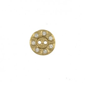 2-HOLES JEWEL METAL BUTTON WITH RHINESTONE - GOLD
