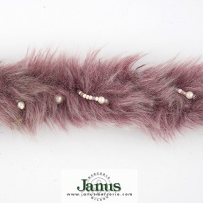 CYCLAMEN FAUX FUR WITH BEADS 40MM