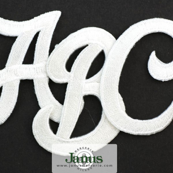 EMBROIDERED CURSIVE ALPHABET LETTERS 50MM - WHITE
