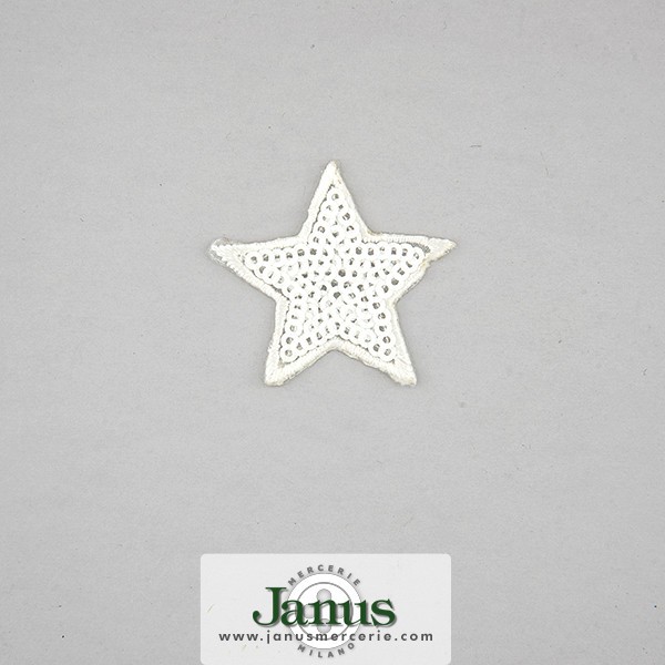 IRON-ON SEQUIN STAR EMBROIDERED MOTIF - WHITE