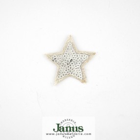 IRON-ON SEQUIN STAR EMBROIDERED MOTIF - SILVER