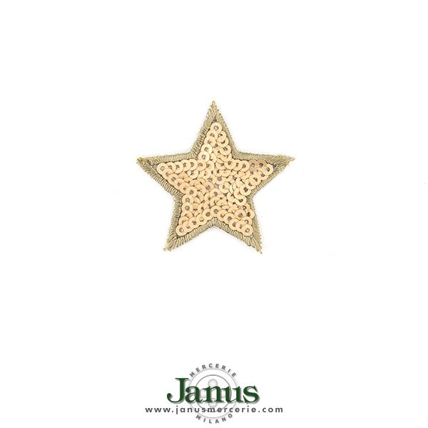 IRON-ON SEQUIN STAR EMBROIDERED MOTIF - BEIGE