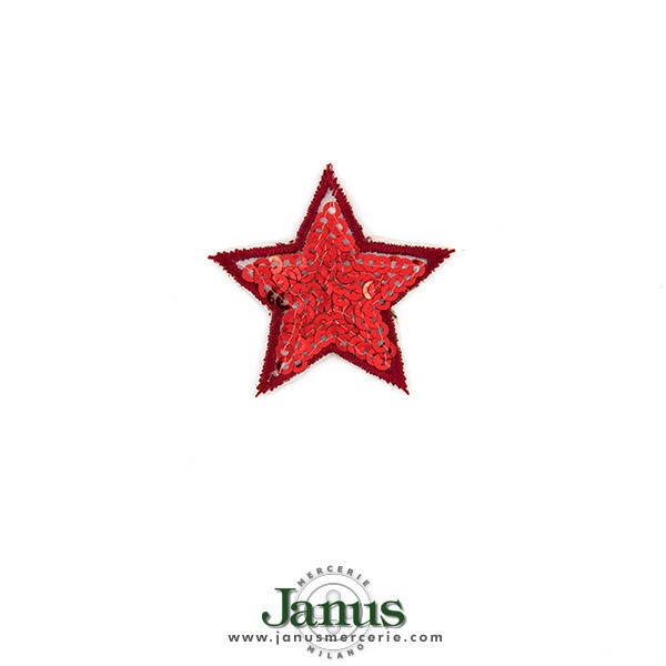 IRON-ON SEQUIN STAR EMBROIDERED MOTIF - RED