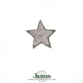 IRON-ON SEQUIN STAR EMBROIDERED MOTIF - GREY