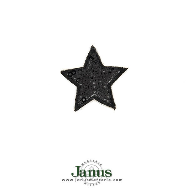 IRON-ON SEQUIN STAR EMBROIDERED MOTIF - BLACK