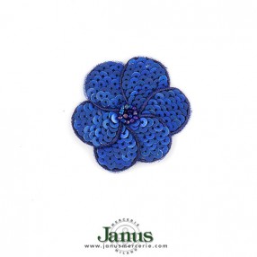 FLOWER EMBROIDERED MOTIF WITH SEQUINS AND BEADS - BLUE