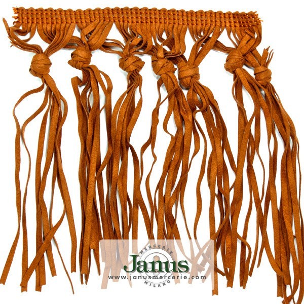FAUX SUEDE HAND KNOTTED FRINGE 150MM - TOBACCO