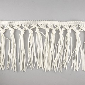 FAUX SUEDE HAND KNOTTED FRINGE 150MM  - WHITE