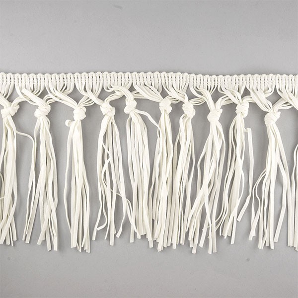 FAUX SUEDE HAND KNOTTED FRINGE 150MM  - WHITE
